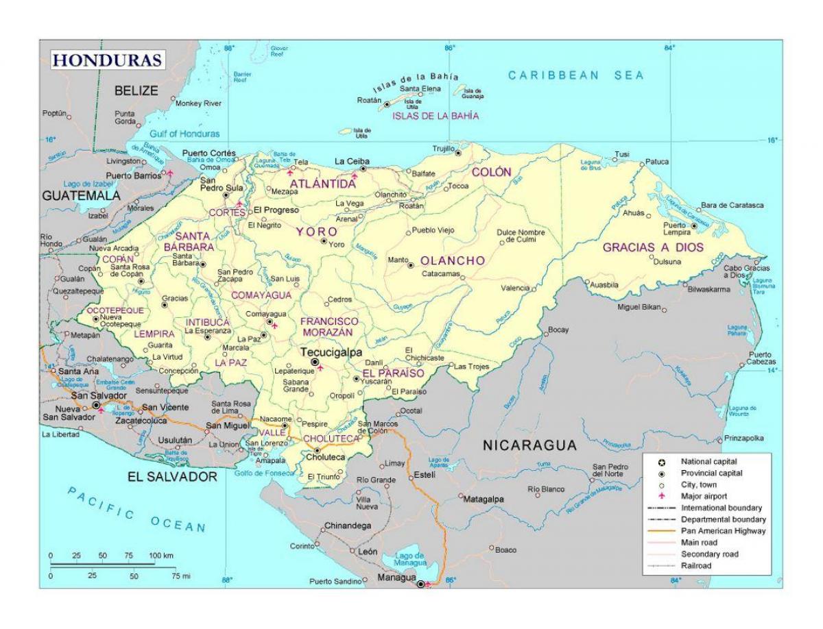 Hondures mapa amb les ciutats