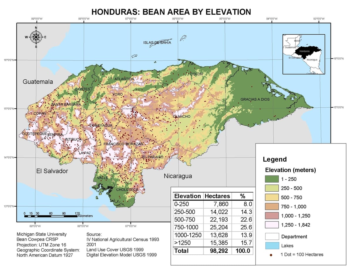 mapa d'Hondures elevació