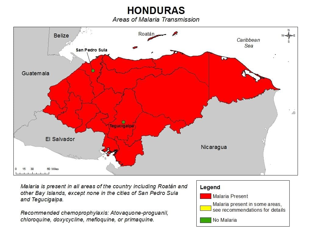 mapa d'Hondures contra la malària