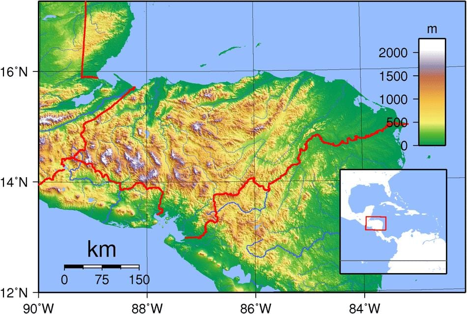 mapa d'Hondures topogràfic