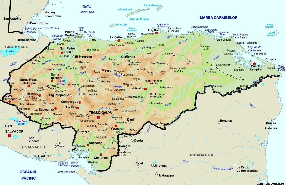 mapa d'Hondures i països de l'entorn
