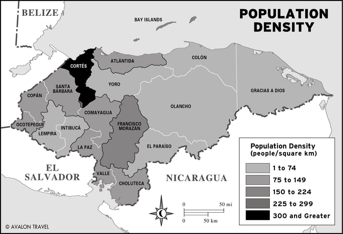 mapa d'Hondures població