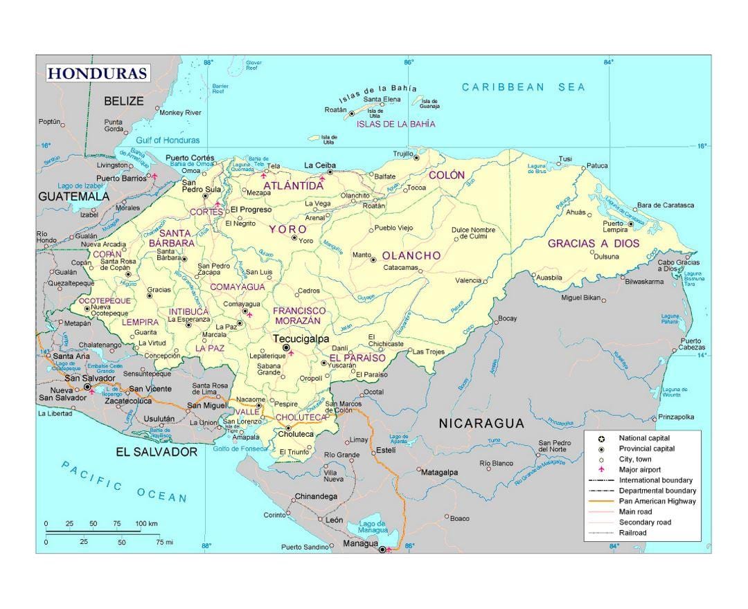 Hondures rius mapa
