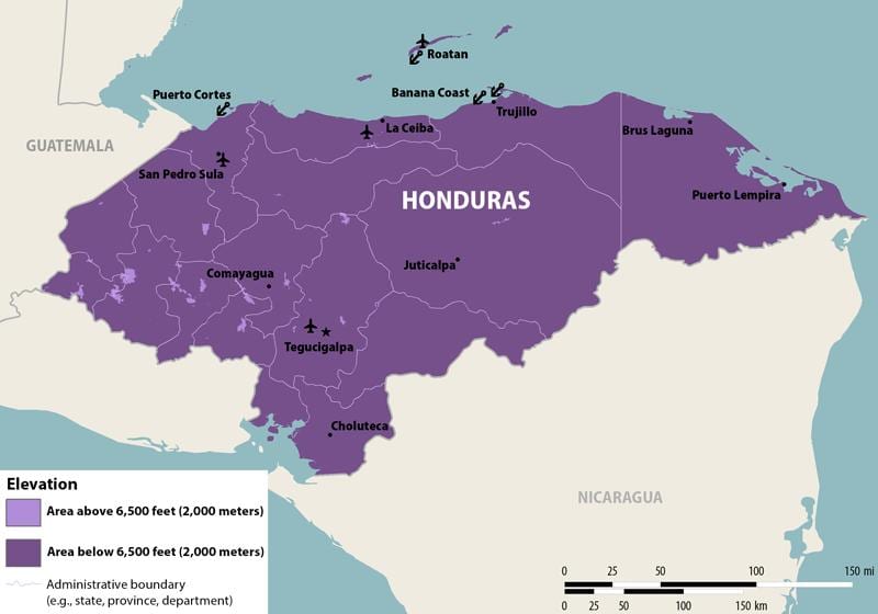 mapa d'Hondures zika