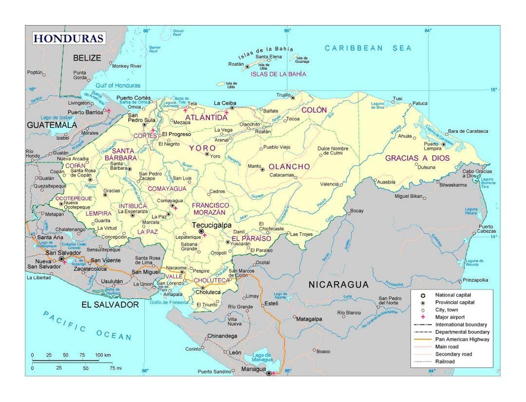mapa detallat d'Hondures