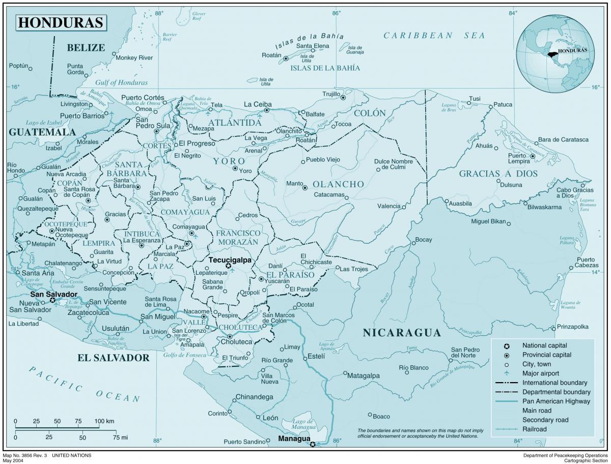 mapa de mapa físic d'Hondures