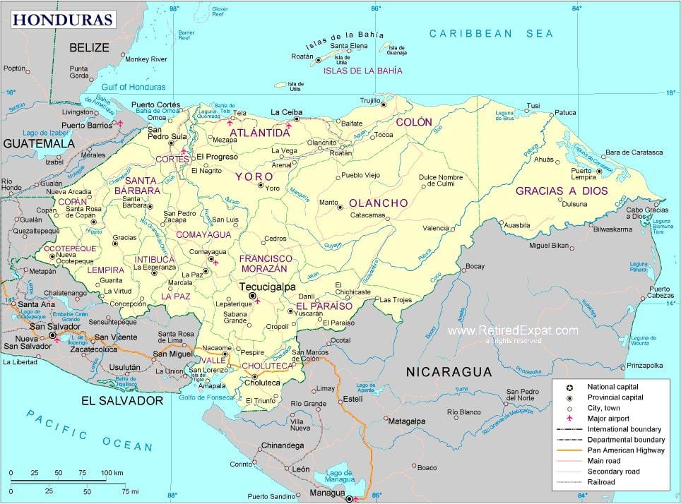mapa del mapa polític d'Hondures