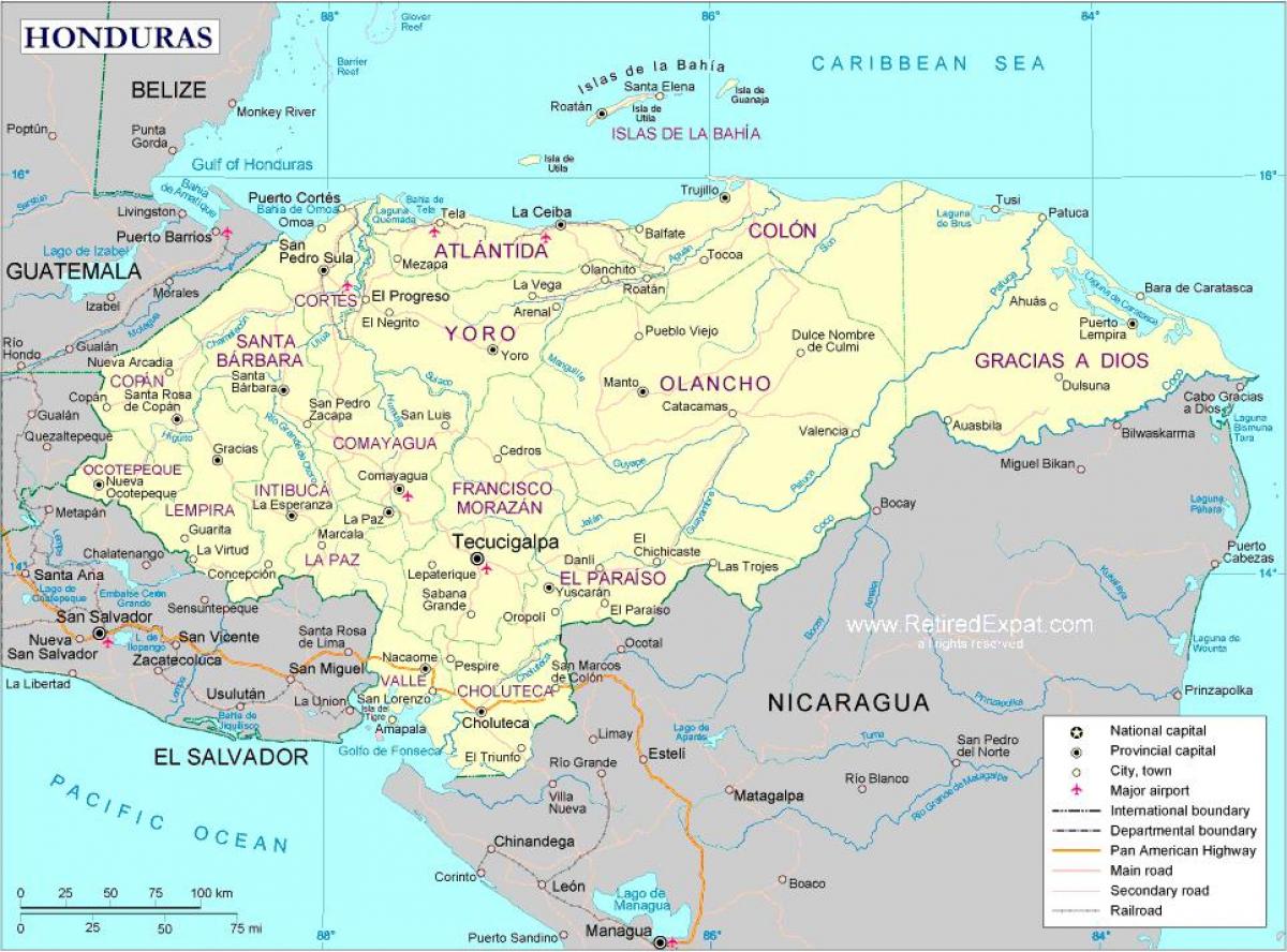 mapa del mapa polític d'Hondures